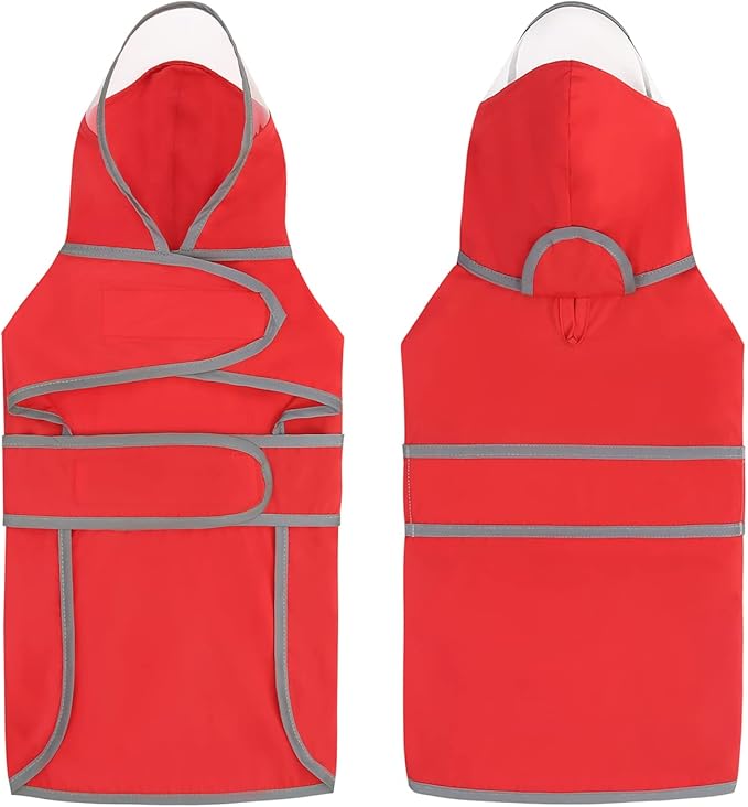 HDE Dog Raincoat with Clear Hood Rain Jacket Poncho for Small Medium Large Dogs Red - L