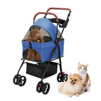 Pet Stroller Pram Dog Carrier Trailer 4 Wheels Foldable Dog with Storage Basket,Holds up to 44 lbs,Adjustable Handle,Folding Travel Stroller Suitable for Traveling with Cats and Dogs (Blue)