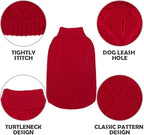 Mihachi Turtleneck Dog Sweater - Winter Coat Apparel Classic Cable Knit Clothes with Leash Hole for Cold Weather, Ideal Gift for Pet in New Year Red Medium/Large