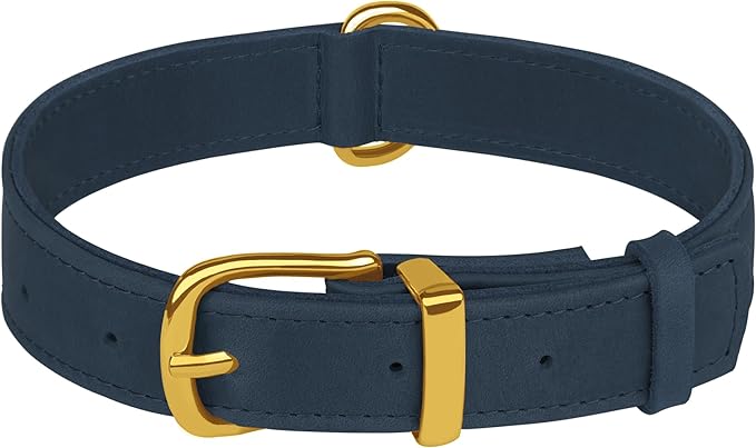 Leather Dog Collar - Heavy Duty Adjustable Soft Padded Pet Collars for Small Medium Large Dogs Breed - Black Green Brown Pink Red Blue (Smoky Blue, XL, 19"-24" Neck Fit)