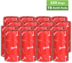 Parisian Pet Ecofriendly Dog Poop Bags Rolls - 320 Count Unscented Poop Bags For Dogs - Leakproof, Extra Thick, 16 Dog Waste Bags Refill Rolls - Printed Bones Red Doggie Poop Bags