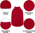 Mihachi Turtleneck Dog Sweater - Winter Coat Apparel Classic Cable Knit Clothes with Leash Hole for Cold Weather, Ideal Gift for Pet in New Year