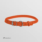 CollarDirect Rolled Leather Dog Collar, Soft Padded Round Puppy Collar, Handmade Genuine Leather Collar Dog Small Large Cat Collars 13 Colors (15-19 Inch, Orange Textured)