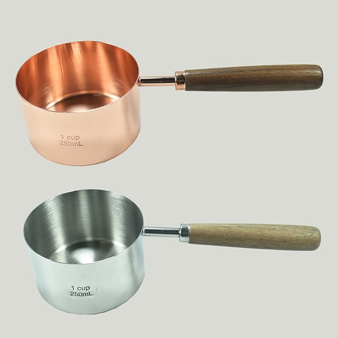 1 Cup Stainless Steel Dog Cat Food Measuring Scoop for Dry and Wet Food, Accurate Measurement for Rice, Flour, Grain (Long Handle Rose Gold)