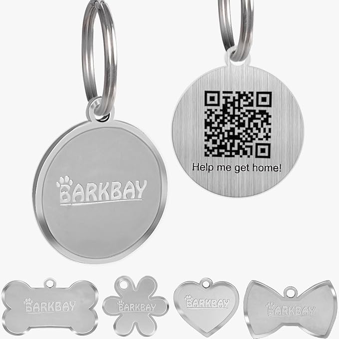 Dog Tags Personalized for Pets,Dog Name Tags QR Code,No Subscription Fees,Modifiable Pet Online Profile,Stainless Steel,No App Required,for Dogs and Cats Small,Medium,Large(Round,Regular)