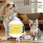 Personalized Breakaway Cat Collars - Magnetic Buckle, Bell - Safety Quick Release, Customized for Girls & Boys Cats- (Velvet-Sky Blue)