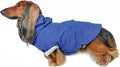 DJANGO Highland Dog Jacket & Raincoat – Water-Repellent, Lined Dog Coat with Hood, Adjustable Fit & Harness Hole – Lightweight Rain & Wind Jacket for Small & Medium Dogs up to 30 lbs (Blue, Small)