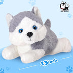 Houwsbaby 13'' Gray Light Up Husky Stuffed Animal Dog Soft Plush Night Light Puppy Toy Hugging Pillow Companion Holiday Christmas Birthday Present for Kids Boys Girls Toddlers
