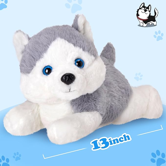 Houwsbaby 13'' Gray Light Up Husky Stuffed Animal Dog Soft Plush Night Light Puppy Toy Hugging Pillow Companion Holiday Christmas Birthday Present for Kids Boys Girls Toddlers