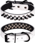 Adjustable Genuine Leather Spiked Studded Dog Collars for Small Medium Large Pets Like Pit Bull Bulldog Pugs Husky (L, White1)