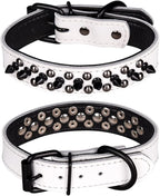 Adjustable Genuine Leather Spiked Studded Dog Collars for Small Medium Large Pets Like Pit Bull Bulldog Pugs Husky (L, White1)