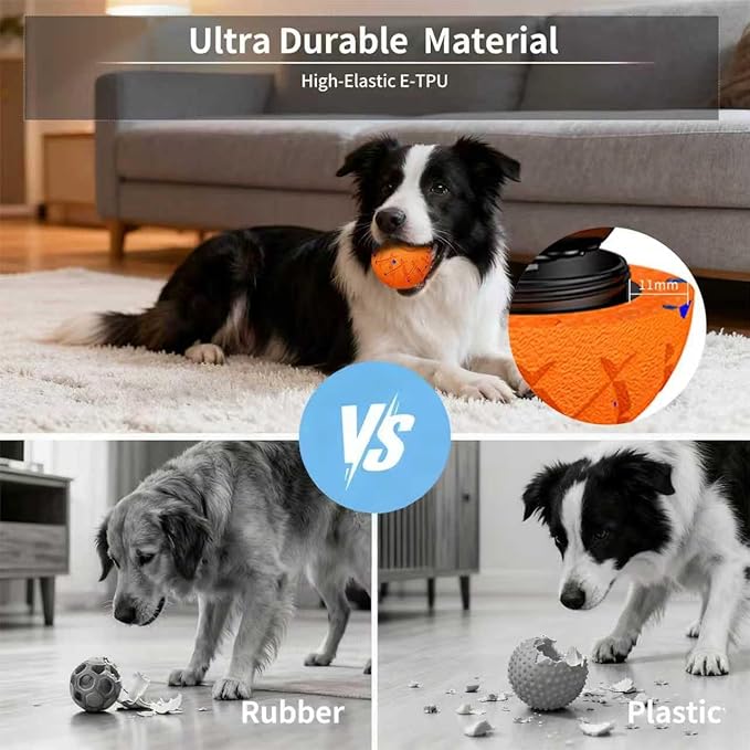Interactive Dog Toys Dog Ball,Durable Motion Activated Automatic Rolling Toys for Medium/Large Dogs,Automatic Moving, Bouncing,and Rotating,E-TPU Material, IP54 Waterproof (Orange)