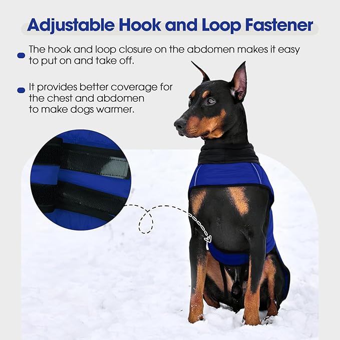IDOMIK Dog Winter Coat, Warm Waterproof Dog Puffer Jacket with Harness Hole, Adjustable Reflective Snow Jacket Vest with Turtleneck, Pet Cold Weather Coats for Small Dogs,Blue,XS