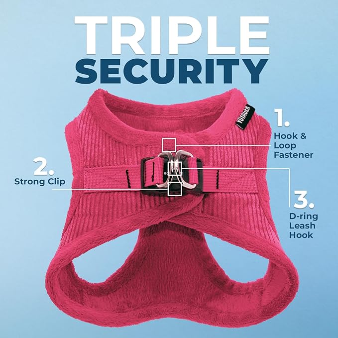 Voyager Step-in Plush Dog Harness – Soft Plush, Step in Vest Harness for Small and Medium Dogs by Best Pet Supplies - Harness (Fuchsia Corduroy), S (Chest: 14.5-16"), 206T-FU-S