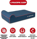 The Dog’s Bed Orthopedic Headrest Dog Bed Large Blue Oxford with Red Trim UK Flag Dog Bed, Memory Foam, Hip & Elbow Dysplasia, Post Surgery, Waterproof Washable Cover