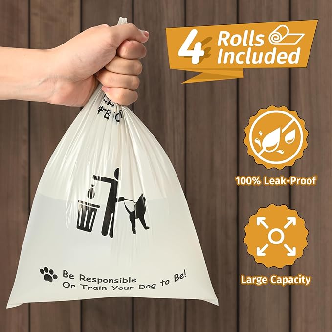 Dog Poop Bag Dispenser, Wall-Mounted Dog Bag Dispenser Outdoor or Indoor for Doggy and Pets, White Poop Holder for Yard and Park, Included 4 Rolls (60 Bags)