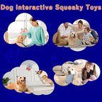 Crinkle Dog Toys Squeaky Plush No Stuffing Cute Puppy Stuffless Tough Rop Pull Toy, Fun Dog Stuffed Animals Durable Chew Set for Small Medium Large Pup (Large, Pink Pig+Green Frog+Blue Dog)