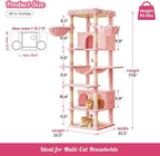 MWPO Pink Extra Large Cat Tree, 77.6-Inch Tall Cat Tower for Indoor Cats with 2 Condos, Multi-Level Cat Stand for Large Cats, 3 Hammocks, Wide Perch, Scratching Posts, Dangling Toys