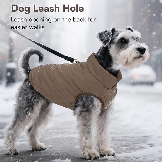 ASENKU Dog Winter Coat - Waterproof Windproof Dog Jacket, Warm Snowproof Doggie Puffer Vest for Cold Weather, Lightweight Snow Coats for Small Medium Large Dogs (XL, Coffee)