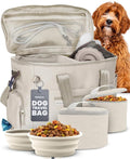 The Original Doggy Bag™ - Complete Dog Travel Bowl Bag for Supplies with 2 BPA-Free Travel Dog Bowls & 2 Food Containers - Traveling Kit for Road Trips, Camping, Weekend Away or Doggy Gift - Beige