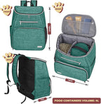 BAGLHER丨Dog Travel Bag Backpack, Airline Approved Pet Supplies Backpack, Dog Travel Backpack with 2 Silicone Collapsible Bowls and 2 Food Baskets Green