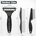 3PCS Pet Grooming Rake & Metal Comb & Flea Comb for Cats and Dogs, Double-Sided Dematting Tool, Extra-Wide Deshedding Dog Brush for Long Hair to Effectively Remove Tangles, Knots and Mats (Black)