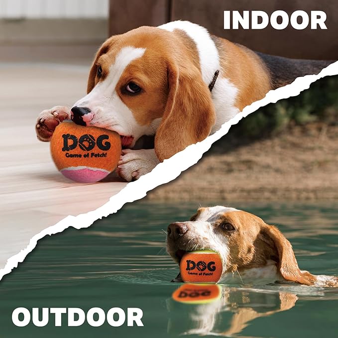 AMA SPORT Squeaky Tennis Balls for Dogs 2.5" Small Medium Dog Tennis Balls for Throwing and Fetching Dog Toys for Training, Exercise, High Bouncing 4 Pack (Orange Blue)