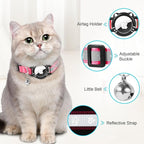 Airtag Cat Collar, Reflective Cat Collar with Apple Air Tag Holder, Breakaway GPS Tracker Pet Collar with Bell for Cat Kitten, Pink, S(9-11 Inch)