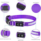MASBRILL LED Dog Collar - Rechargeable Glow Flashing Purple, Waterproof - 4 Colors, 3 Sizes for Small to Large Dogs (L: 23.62")