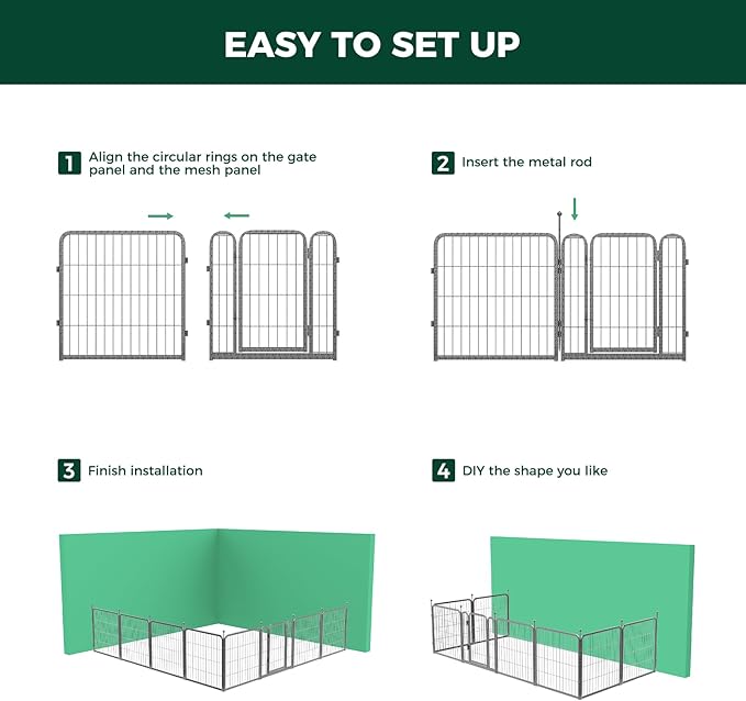 FXW Garden Fence Outdoor for The Yard – 24in(H) x 30.4ft(L) Heavy Duty Metal Animal Barrier for Dog and Rabbit, Decorative Dog Fence, 16 Panels, Silver