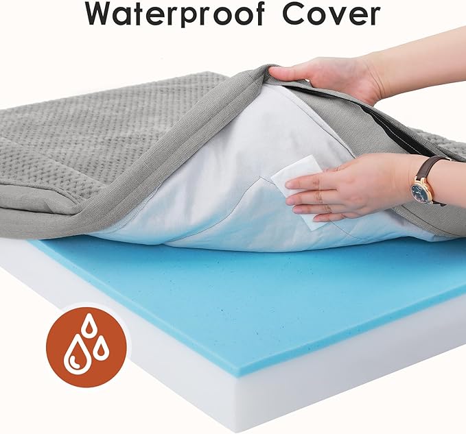 Orthopedic Dog Beds Large Sized Dog, Memory Foam Pet Bed for Large Dogs, Washable Removable Cover, Nonskid Bottom, Waterproof, 44x32x6 Inches, Light Grey