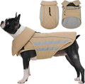IECOii Dog Coat Waterproof - Adjustable & Reflective Winter Jacket with Cozy Fleece Lining, Coats for Rainy, Snowy Outdoor Activities, Khaki, Sizes M