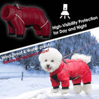 AOFITEE Dog Coat, Waterproof Dog Winter Jacket, Warm Fullbody Dogs Snowsuit, Winter Coat for Small Dogs, Zip Up Pet Puffer Jacket Fleece Vest, Outdoor Reflective Cold Weather Pet Coats, Christmas Red