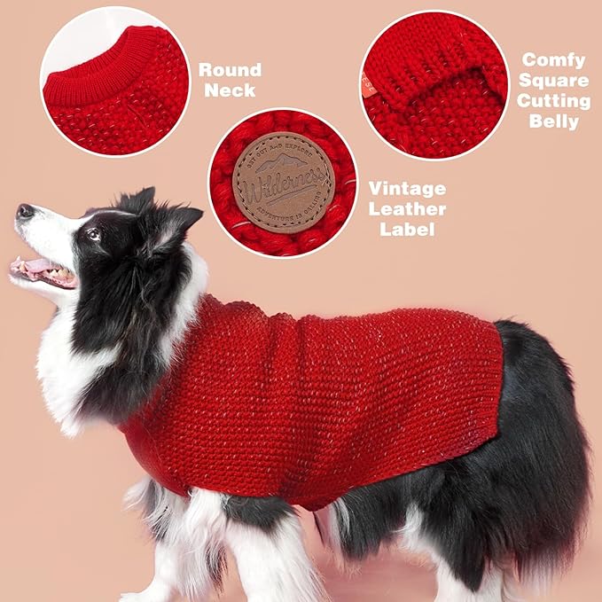 KYEESE Dog Christmas Sweater for Large Dogs with Leash Hole Warm Pullover with Reflective Yarn Male Thick Stretchy Knitwear Winter Soft Pet Coat boy Cold Weather Comfy Dog Sweaters,Red,XXX-Large