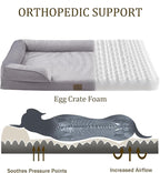 Bedfolks Orthopedic Dog Bed, Waterproof Dog Sofa Bed for Large Dogs, Egg Foam Pet Couch Bed with Removable Washable Cover and Nonslip Bottom, Light Grey