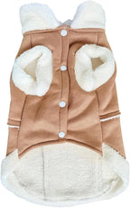 Jecikelon Bowtie Dog Cold Weather Coat Fleece Lining Warm Pet Puppy Turtleneck Dogs Winter Coats for Small Dogs Jacket with D-Ring Leash (Medium, Khaki)