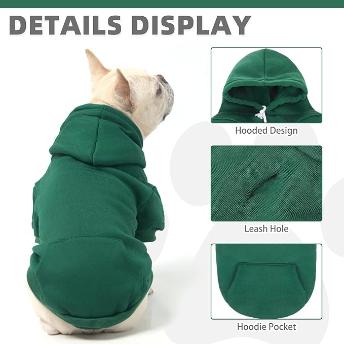 KOOLTAIL Basic Dog Hoodie - Soft & Warm Pet Hoodie Sweater with Leash Hole and Pocket, Dog Winter Coat, Cold Weather Clothes Sweatshirt for Small Medium Large Dogs Puppy Cat Boys Girls Deep Green L
