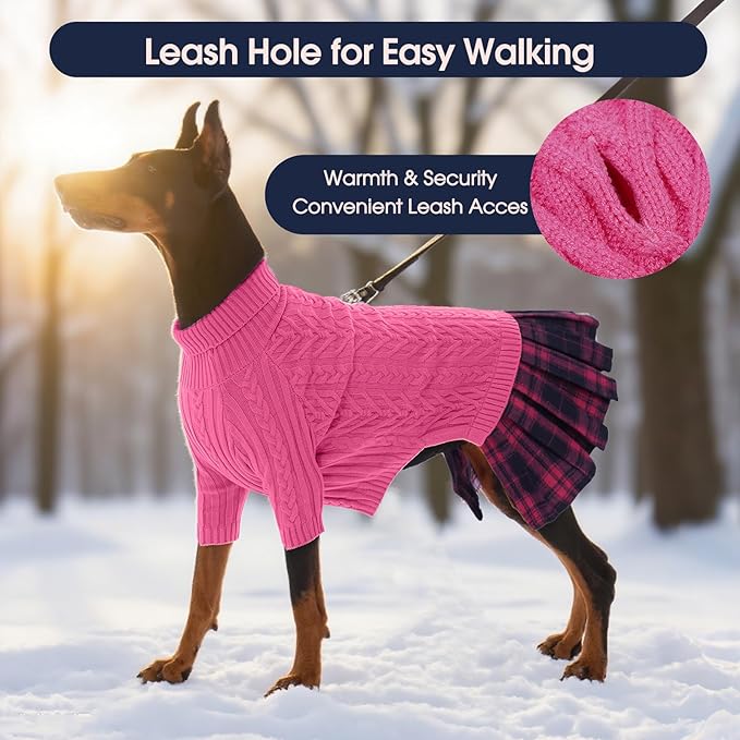 IECOii Big Girl Dog Sweater Dress, Cable Knit Sweater for Extra Large Dogs Girl, Pink, 4XL, Cute Dog Warm Dress for Fall Winter, Good Stretcy Fit Knitwear for Giant Breed Dogs Female Indoor & Outdoor