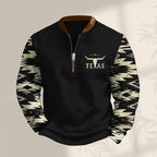 HOTYD Aztec Cowboy Jacket Men Vintage Bullhorn Printed Oversized Western Sweatshirt Long Sleeve Quarter Zip Pullover