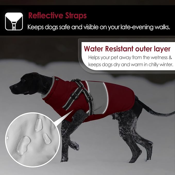 AOFITEE Dog Winter Coat, Dog Coat with Harness Built in, Dogs Jacket for Large Dogs, Reflective Waterproof Pet Puffer Jacket Snowsuit, Warm Fleece Windproof Pet Sweater for Cold Weather, XL