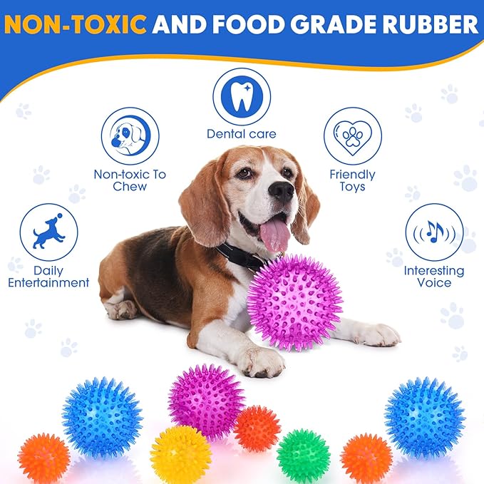 50 Pcs Squeaky Dog Toys Spikey Dog Balls Bulk for Aggressive Chewers Squeaker Ball Dog Toy Pet Spiky Fetch Toys TPR Puppy Chew Toys for Clean Teeth and Training, 2.1 Inch, 2.5 Inch, 3.5 Inch