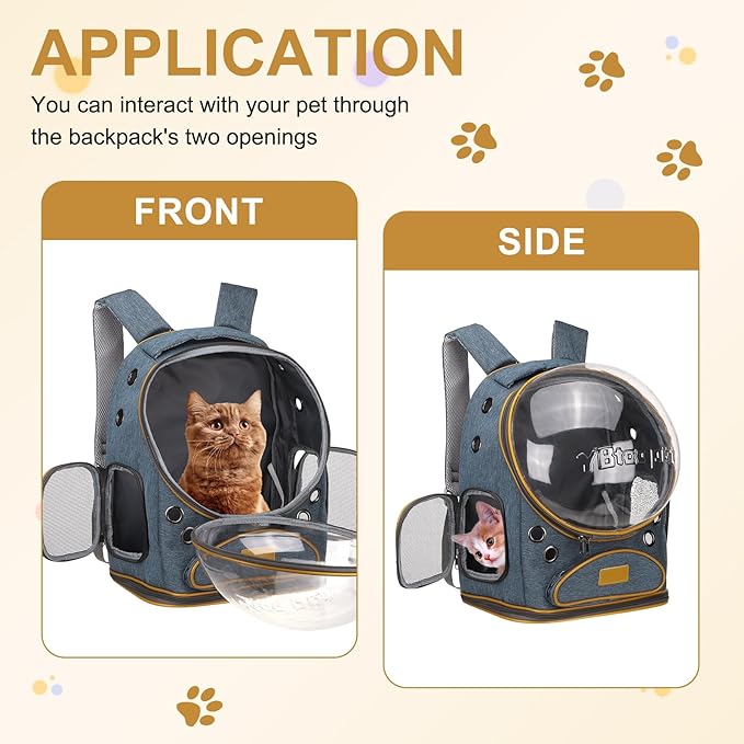 Pet Backpack Carrier, Portable and Ventilated, Oxford Cloth, Dog Cat Travel Bag with Transparent Cover 12.6", (Blue, 1 Pcs), Intended for Hiking/Camping/Traveling
