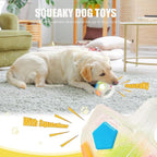 Dog Toy Ball with Handle, Toss and Fetch Play, Interactive Ball for Dogs Playing, Squeaky Floating (Transparent)