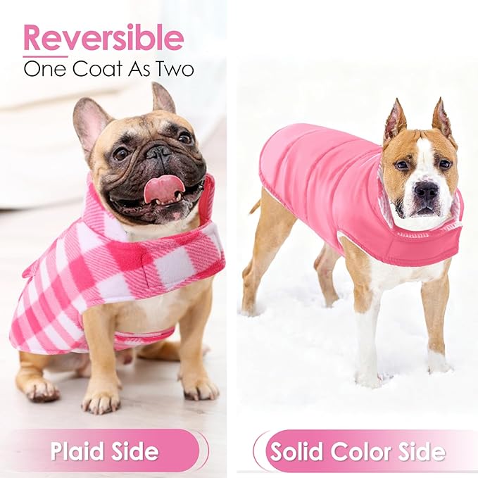 AOFITEE Dog Coat Plaid Dog Winter Coat for Large Dogs, Warm Dogs Jacket Christmas Sweater, Waterproof Pet Puffer Jacket, Reversible Pet Cold Weather Coats for Small Medium Large Pets, Pink XXXL
