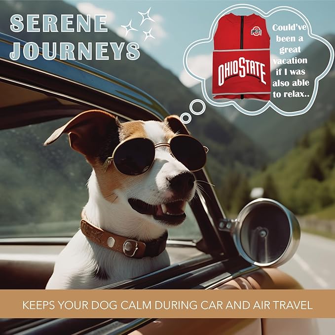 NCAA Ohio State Buckeyes Dog Anxiety Shirt Calming Soothing Vest, for Dogs Cats with Anxiety, Fears, Fireworks, Loud Noises, Dark, Lonely Keeps Dogs Calm Feeling Safe, Relaxing Jacket X-Small