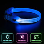 YFbrite LED Dog Collar XS, Lightweight Cat Collar Light, Comfortable Light Up Puppy Collars, USB Rechargeable Adjustable Puppy Walking Safety Light (Blue, XS)