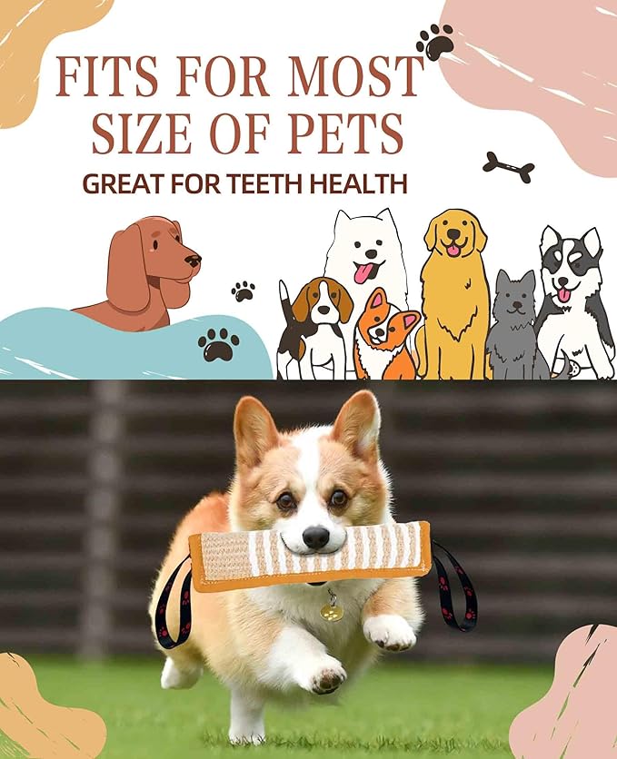 Clysoru Dog Tug Toy Dog Tough Jute Bite Pillow Lasting Training Equipment Two Flag Handles Puppy to Large Dogs Interactive Toy war Toys for Aggressive chewers