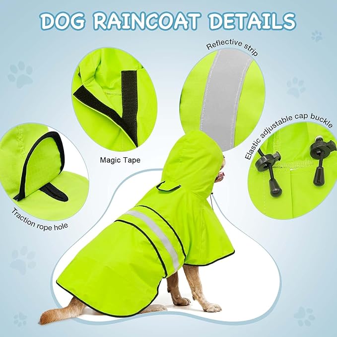 Dog Raincoat - Waterproof Reflective Dog Rain Jacket, Adjustable Hooded Doggy Rain Coats with Leash Hole, Lightweight Pet Slicker Poncho (XX-Large, Green)