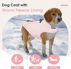 Dog Coat with Harness Built in -Pink,Large- Fleece Lined Dog Snow Jacket Snowsuit，Adjustable Reflective Winter Warm Cold Weather Coat