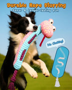 Swooflia Dog Rope Toy - Interactive Cute Snake Squeaky Plush Toys Stuffless, Teeth Cleaning for Small Medium Large and Boredom Dogs, Outdoor Durable Puppy Tug of War Chew Toy